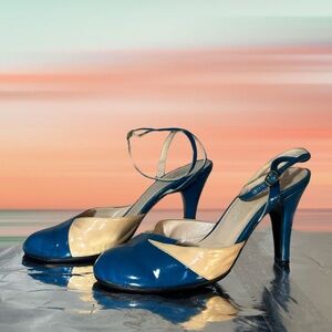 Marc Jacobs Patent Leather Heels -Sea Blue & Ecru sz 36 -Resoled